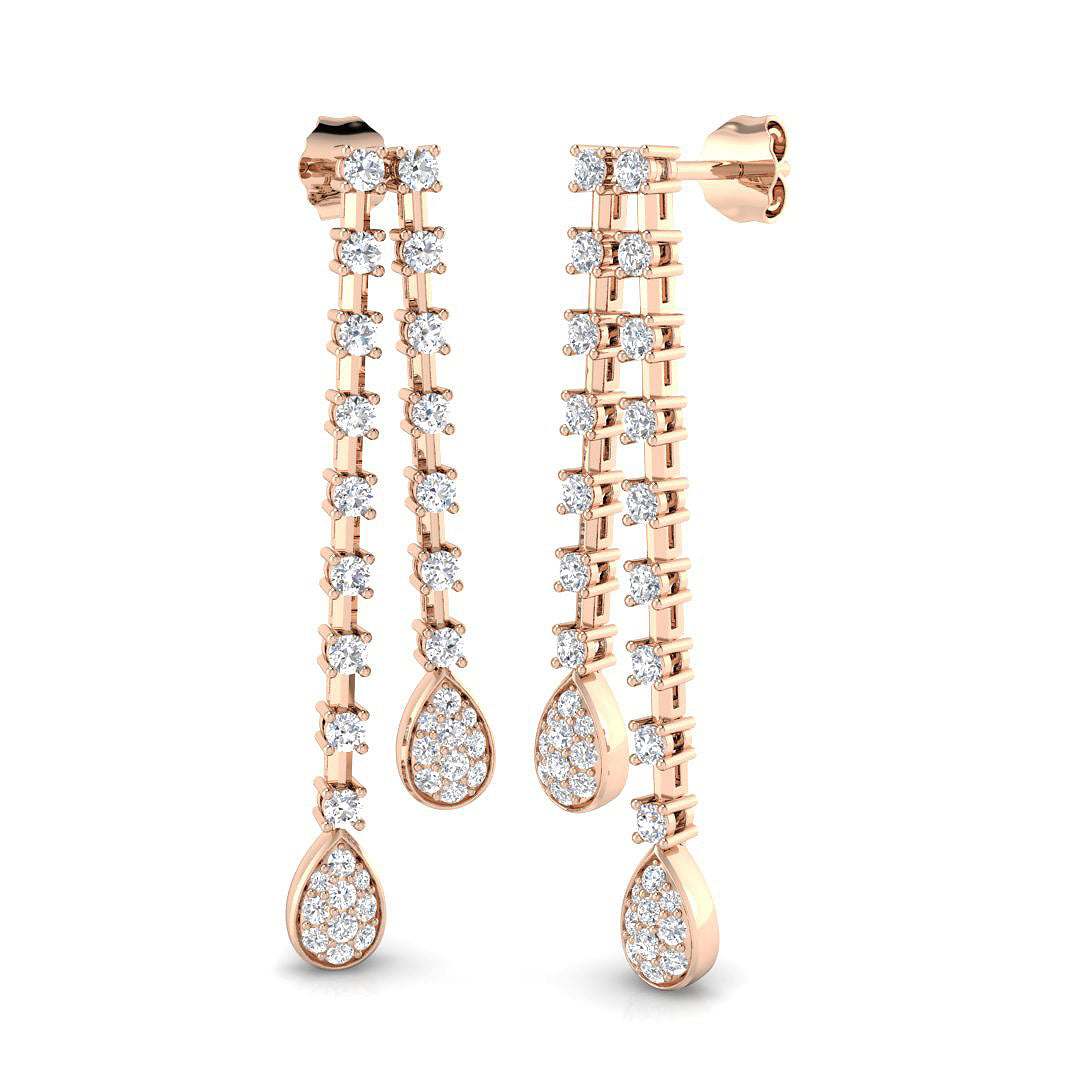 Dainty Gold Diamond Drop & Trilogy Earrings - 1ct Luxury Jewelry