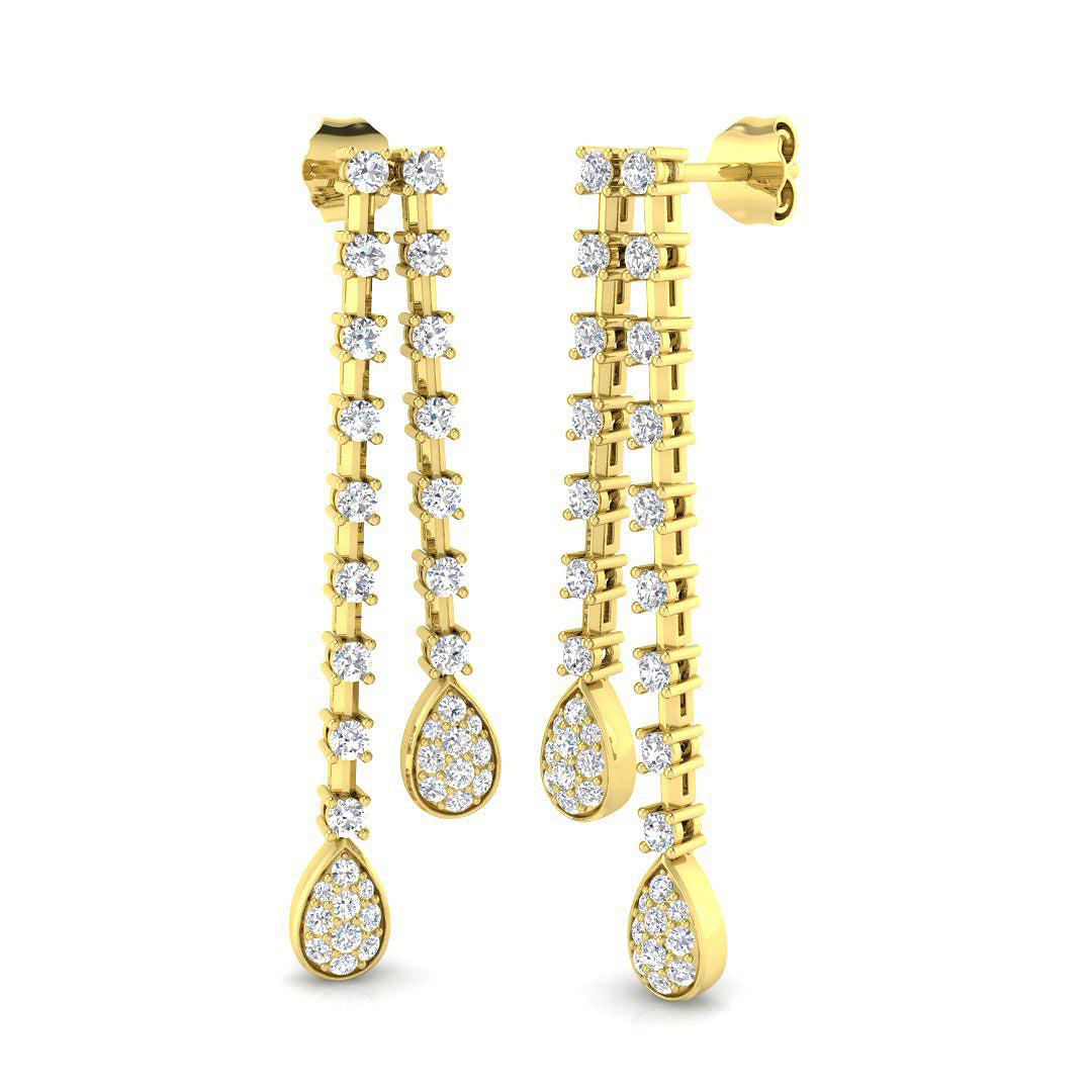 Dainty Gold Diamond Drop & Trilogy Earrings - 1ct Luxury Jewelry