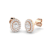 Stud Earrings with Oval Diamond Halo Cluster | 1ct Gold