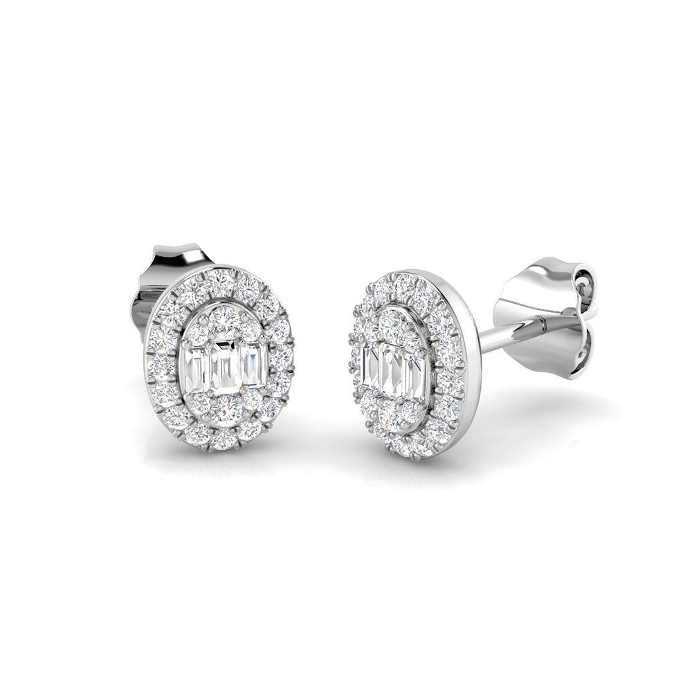 Stud Earrings with Oval Diamond Halo Cluster | 1ct Gold