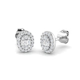 Stud Earrings with Oval Diamond Halo Cluster | 1ct Gold