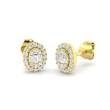 Stud Earrings with Oval Diamond Halo Cluster | 1ct Gold