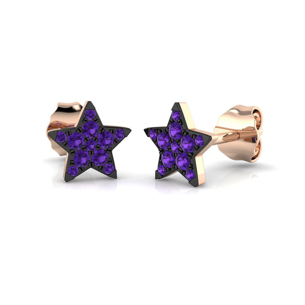 Stud Earrings with Purple Gemstone Star Shape Cluster