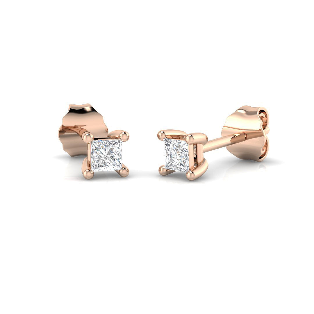 Title: Stud Earrings with Lab Grown Princess Cut