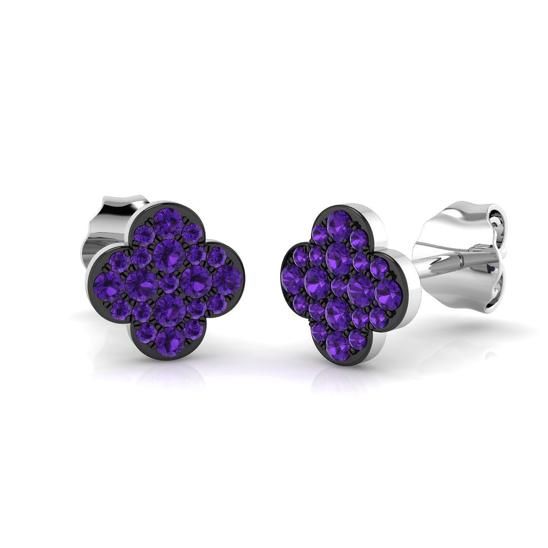 Stunning 10.0 Ct Purple Amethyst Clover Stud Earrings in White Gold
