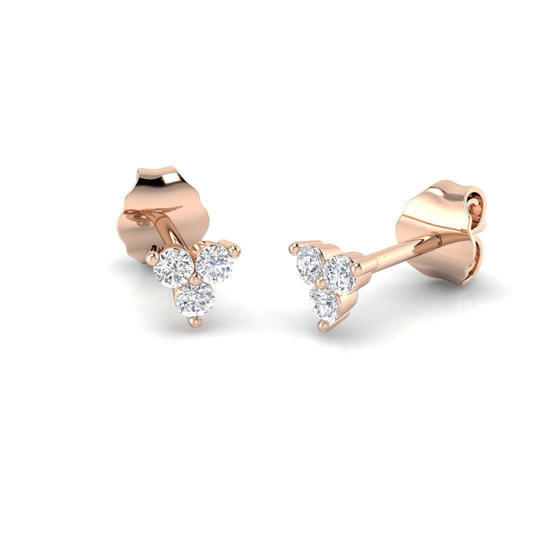 "Trimy Gold Drop & Trilogy Diamond Earrings - Luxurious Sparkle"