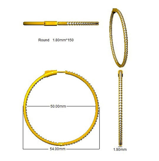 Boucles d'oreilles créoles en or 9K/18K et platine, serties de diamants ronds naturels et de synthèse taille pavé (3,25 ct).