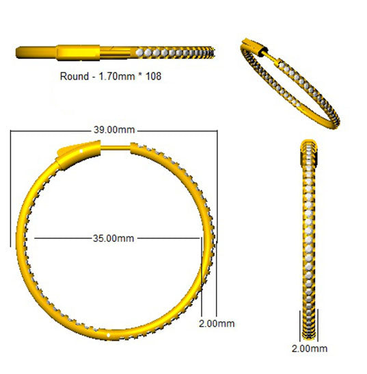 Boucles d'oreilles créoles en or 9K/18K et platine, serties de diamants ronds naturels et de synthèse taille pavé (2,25 ct).
