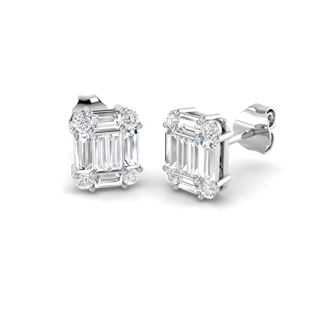 Stud Earrings with Rectangular Baguette Cluster | 1ct Gold