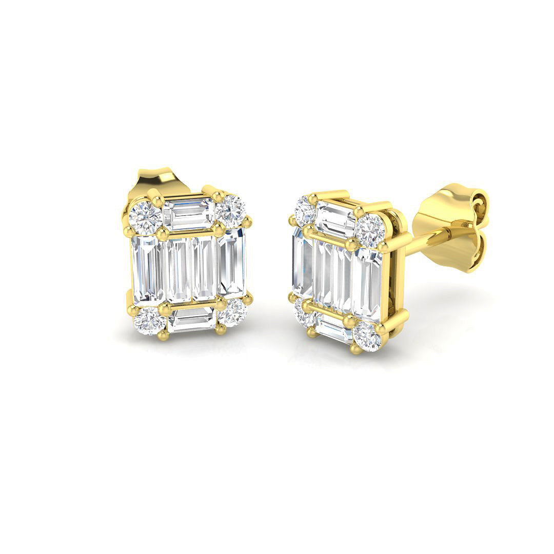 Stud Earrings with Rectangular Baguette Cluster | 1ct Gold