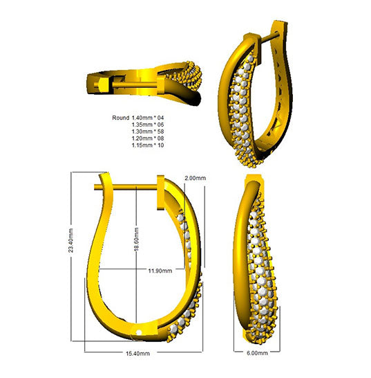 Boucles d'oreilles créoles en or serties de diamants ronds naturels/de synthèse de 0,75 carat - Poinçonnées au Royaume-Uni