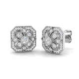 Vintage Art Deco Diamond Stud Earrings in White Gold | Floral Diamond Studs