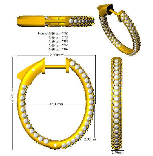 Boucles d'oreilles créoles en or serties de diamants ronds naturels/de synthèse de 2,50 carats - Fabrication britannique