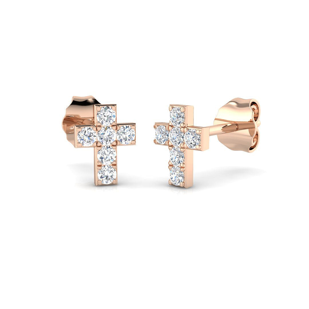 Stud Earrings with Cross Shape Diamond Cluster | 9kt Gold