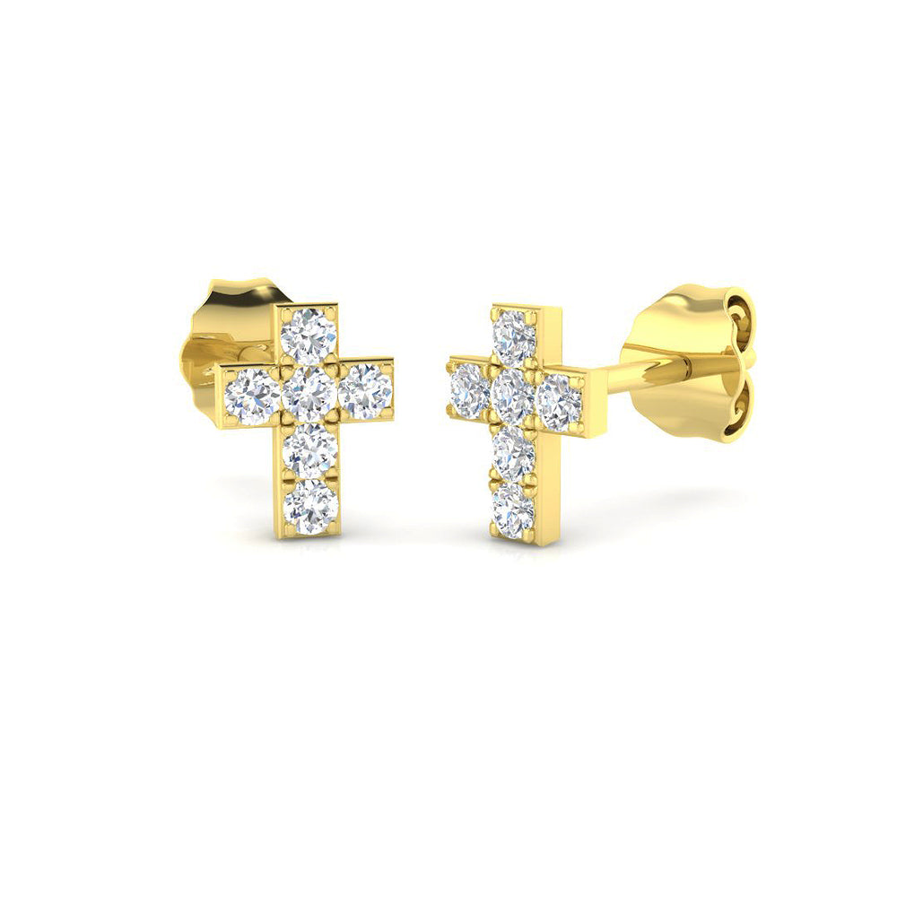 Stud Earrings with Cross Shape Diamond Cluster | 9kt Gold