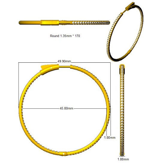 Natural/Lab-Grown Round Cut Diamond Hoop Earring in Gold - UK Made