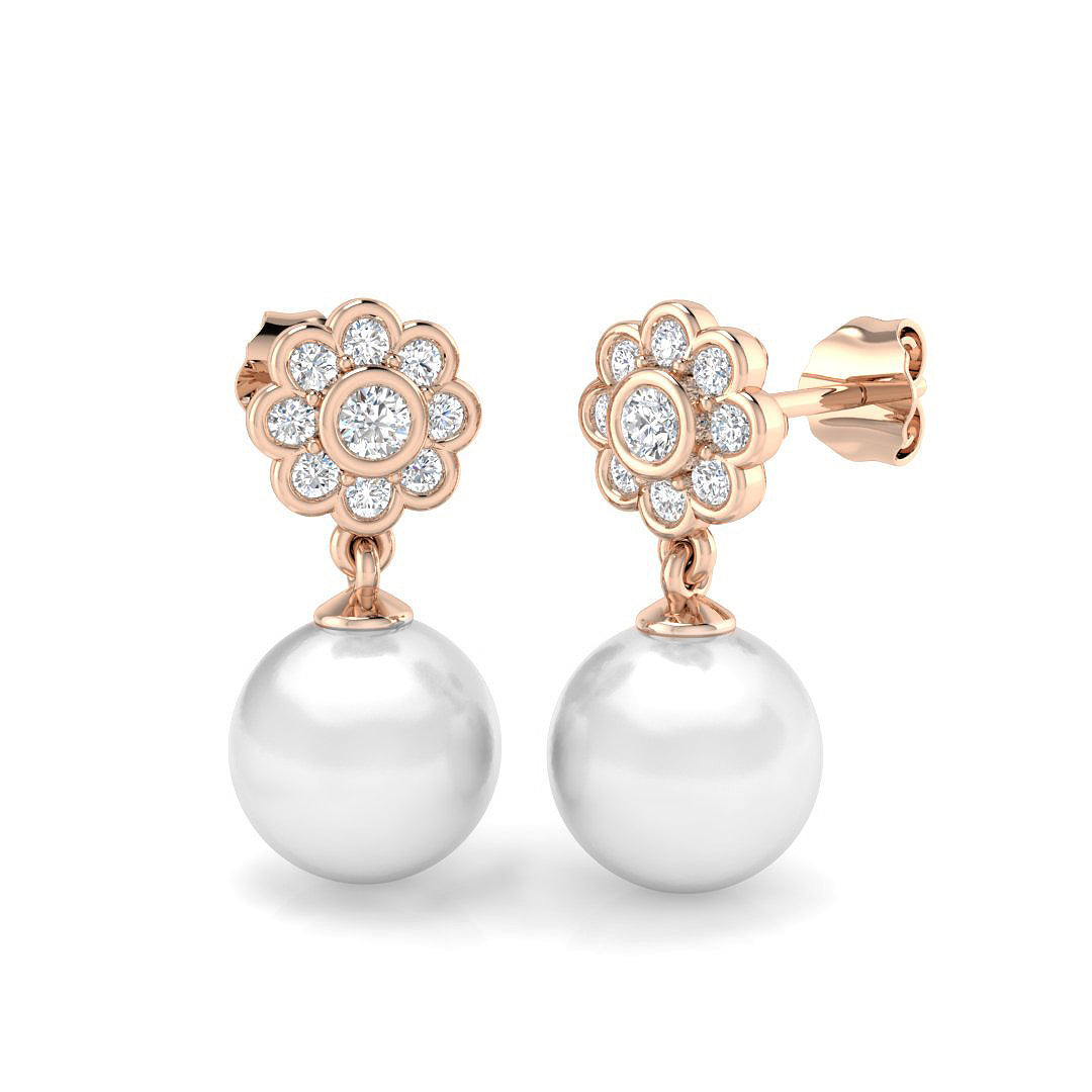 Corby Pearl Gold Earrings with 9ct Diamonds - Luxury Jewelry Elegance