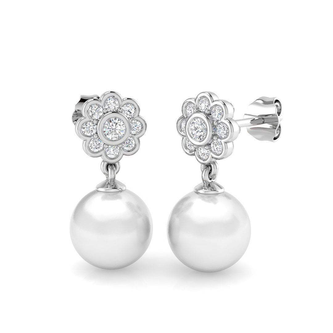 Corby Pearl Gold Earrings with 9ct Diamonds - Luxury Jewelry Elegance