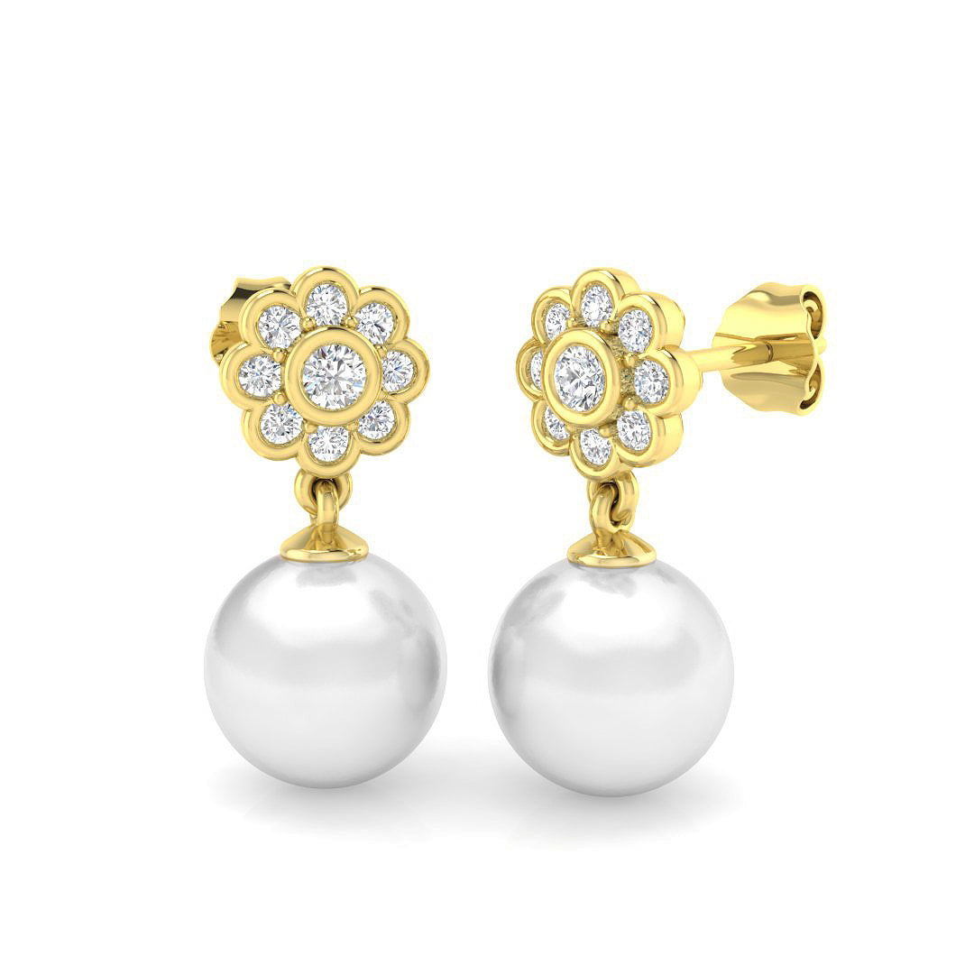 Corby Pearl Gold Earrings with 9ct Diamonds - Luxury Jewelry Elegance