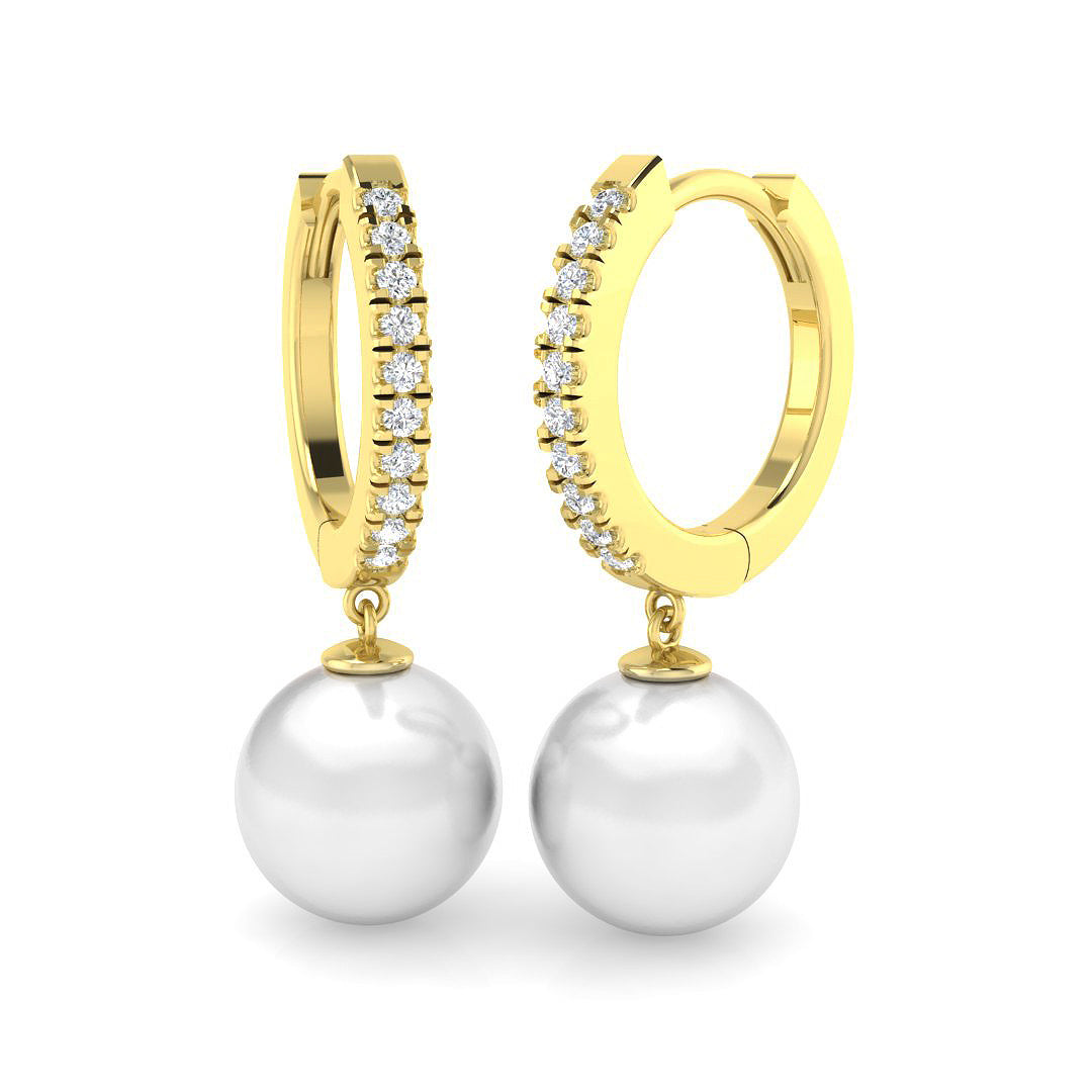 "Cleve Elegant Pearl Gold Earrings with 9.5ct Luxury Diamonds"