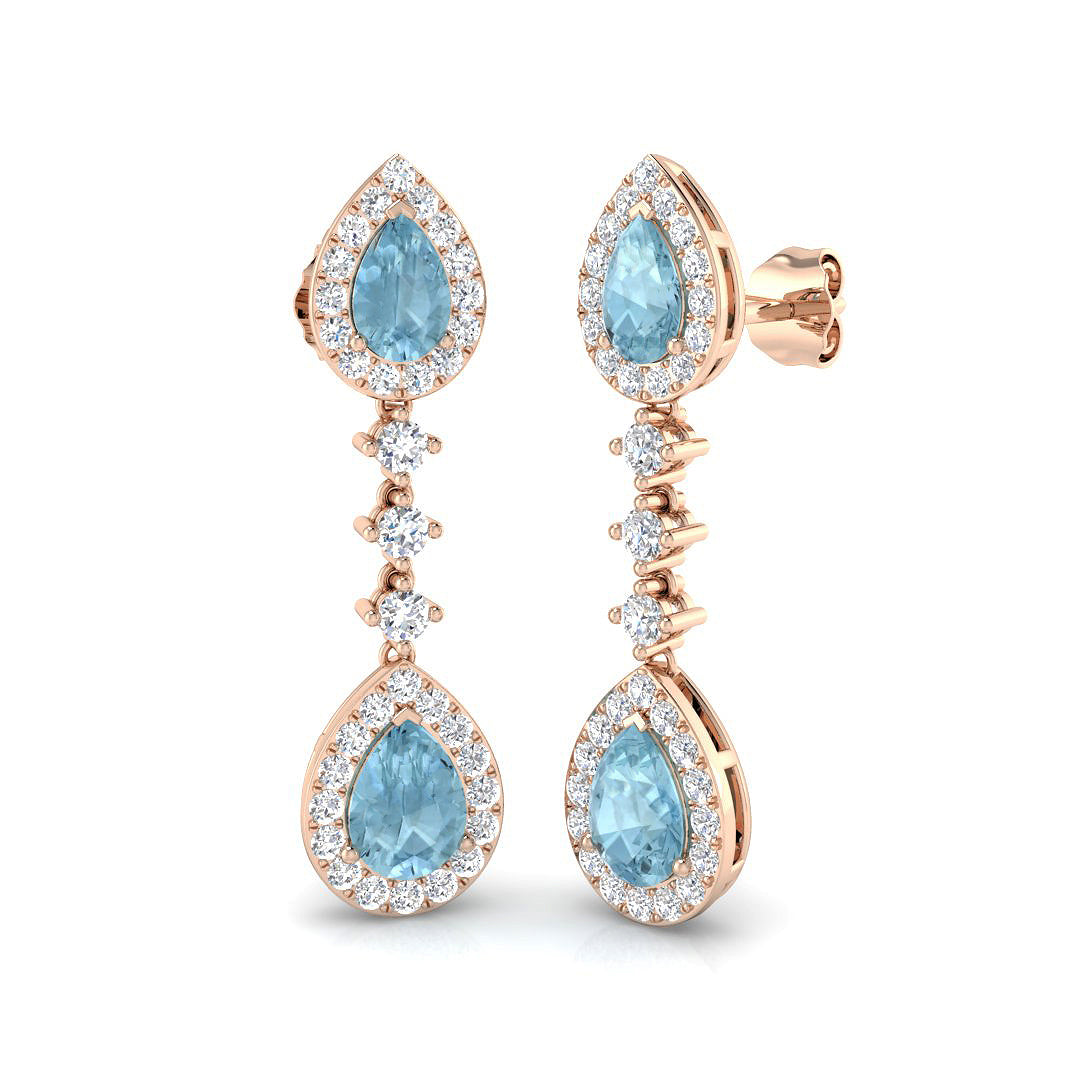 "Softly Aquamarine Diamond Gold Earrings - Luxury 2.5ct to 7ct Design"