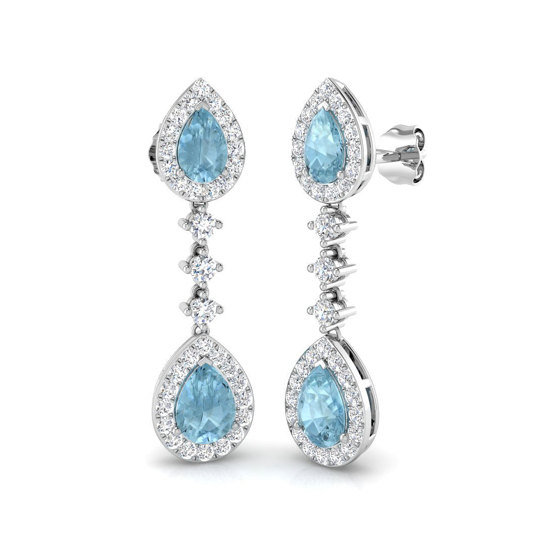 "Softly Aquamarine Diamond Gold Earrings - Luxury 2.5ct to 7ct Design"