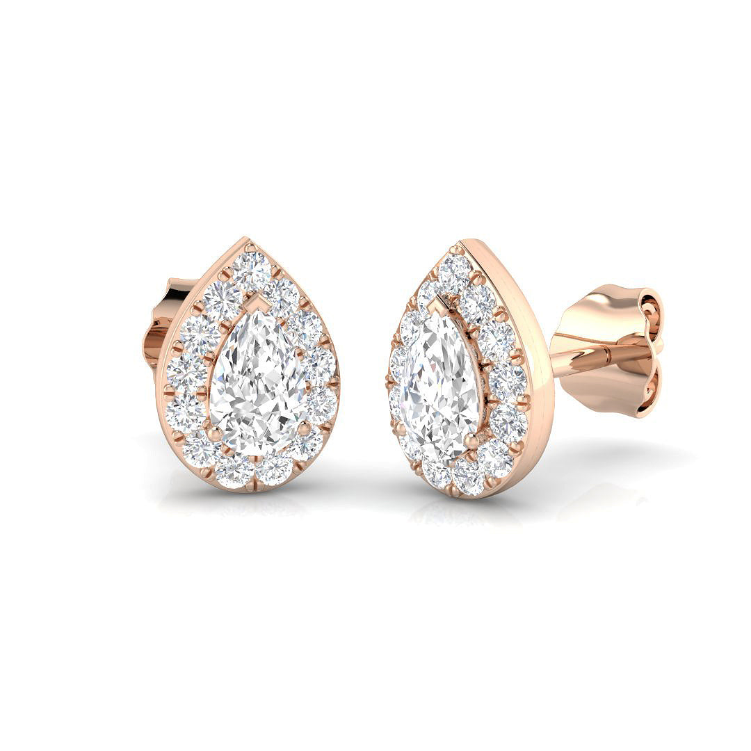 Halo Stud Earrings - 0.50 Carat Kitty Pear Teardrop