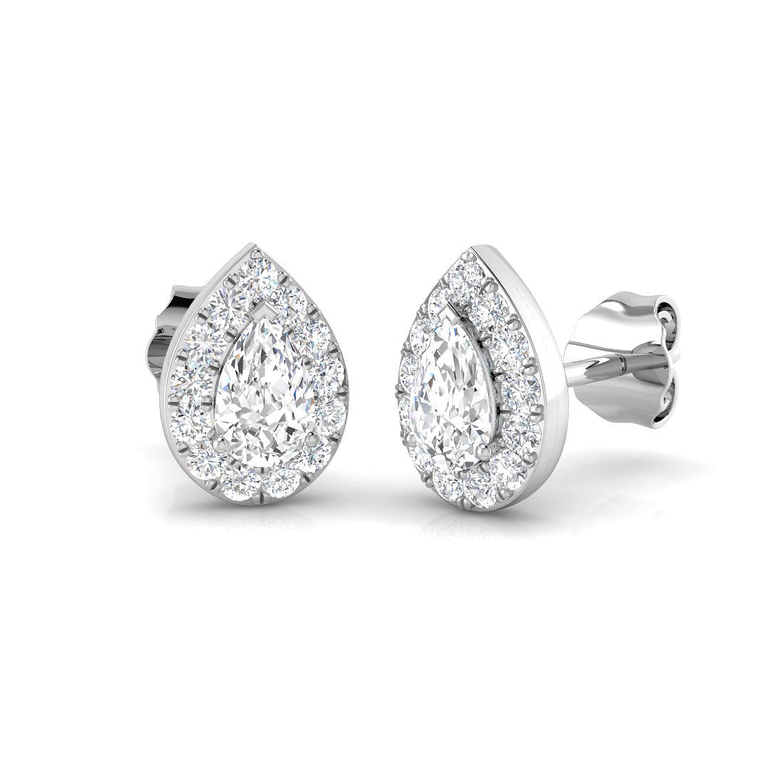 Halo Stud Earrings - 0.50 Carat Kitty Pear Teardrop