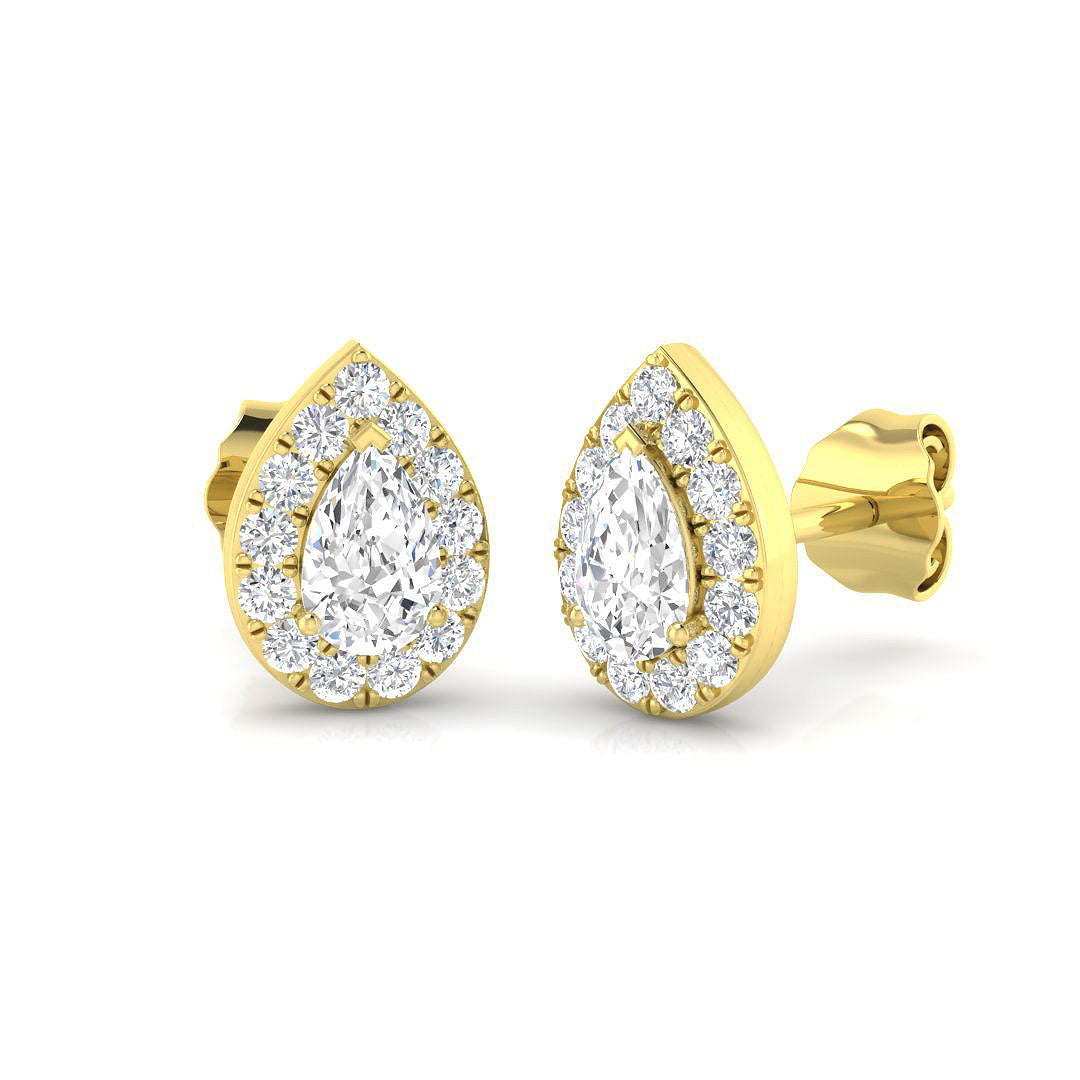 Halo Stud Earrings - 0.50 Carat Kitty Pear Teardrop