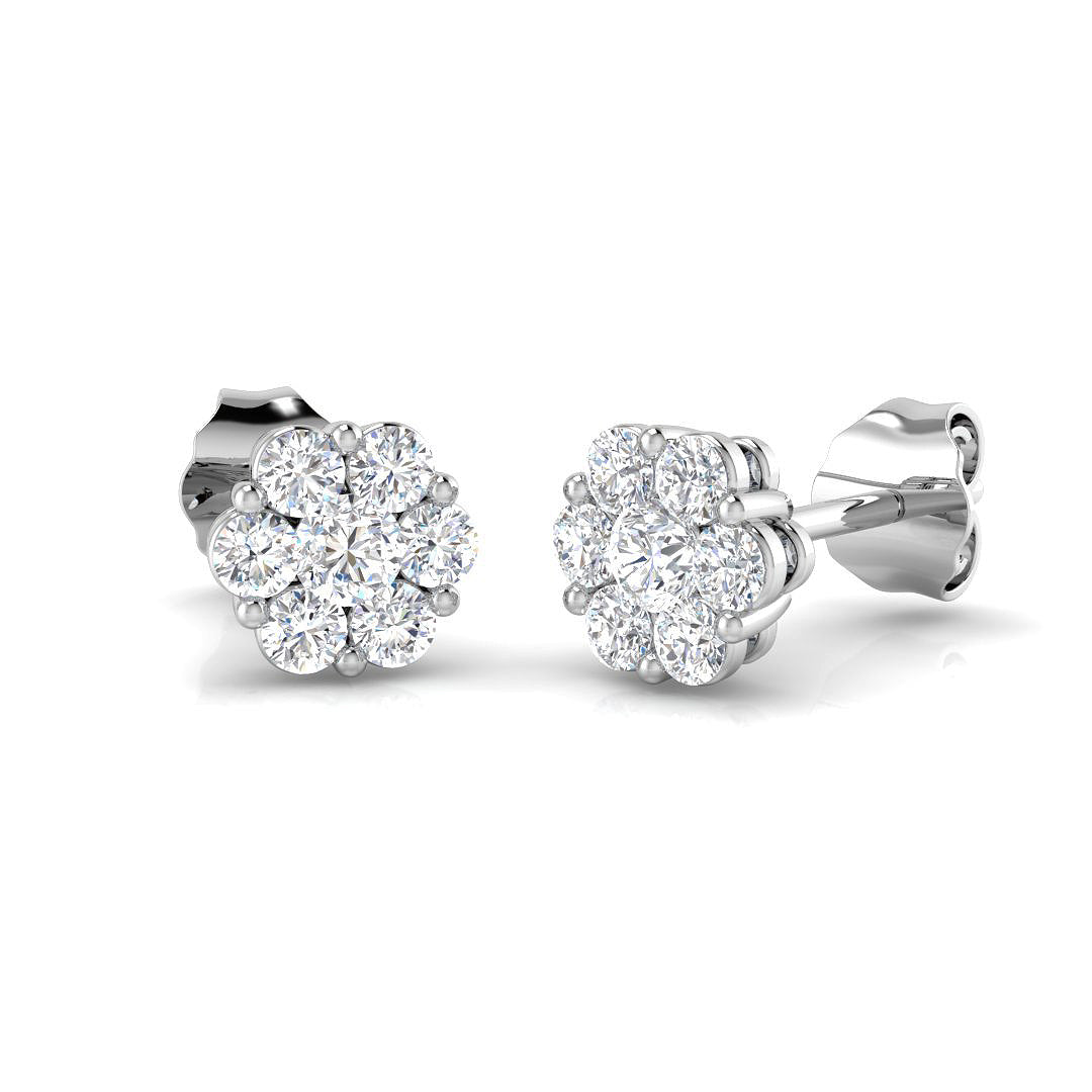 9ct White Gold 0.49ct Natural Diamond Cluster Earrings