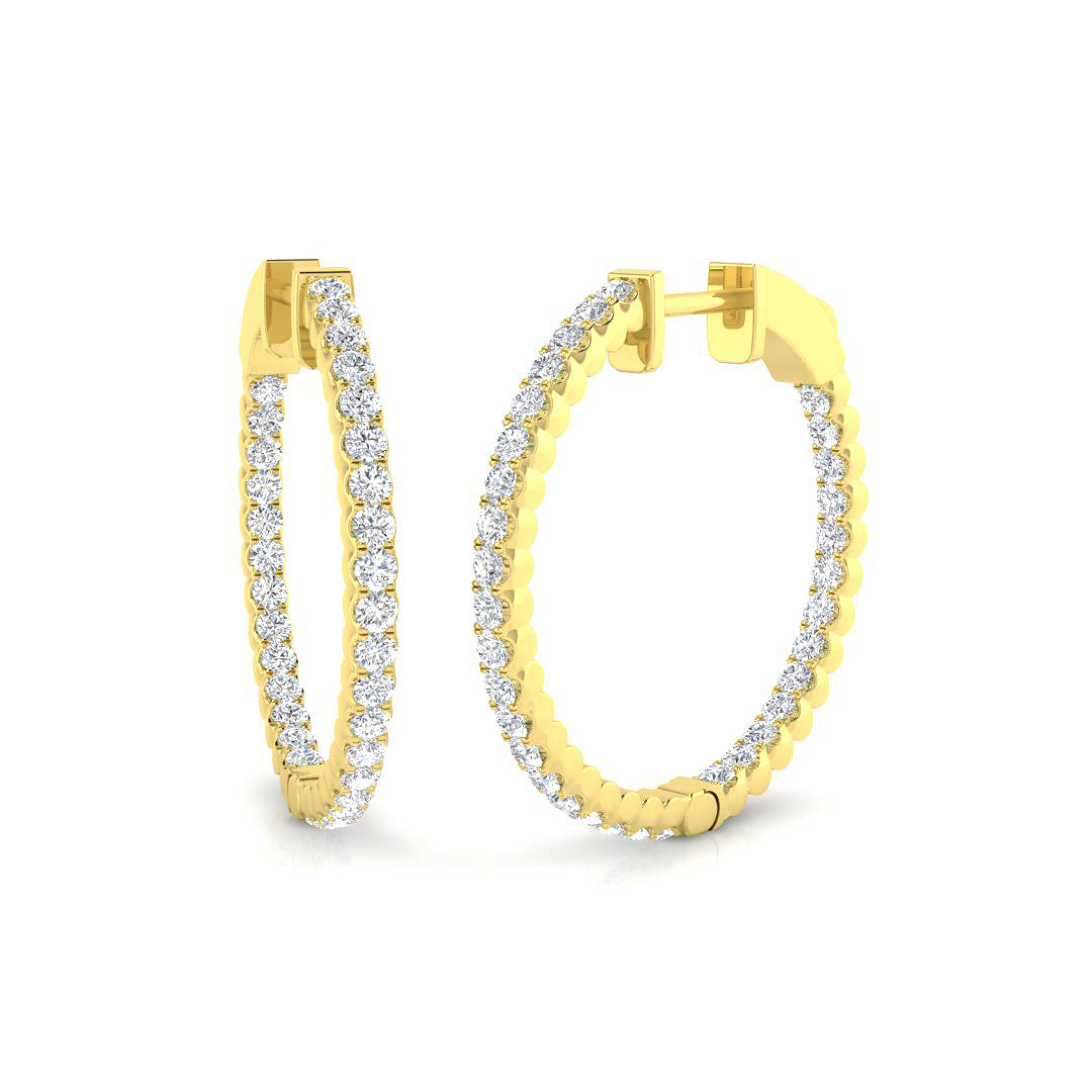 Tungy Gold Hoops Earrings with 1ct to 2ct Luxury Diamonds