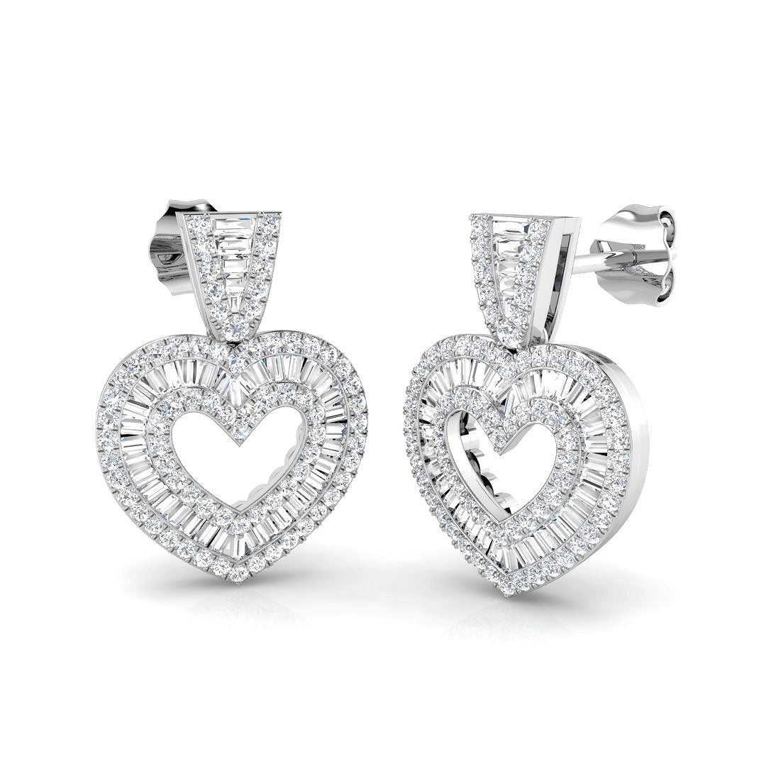 Heart Shape Diamond Dangle Drop Earrings | 2.5ct Gold