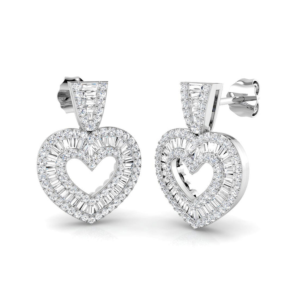 Heart Shape Diamond Dangle Drop Earrings | 2.5ct Gold