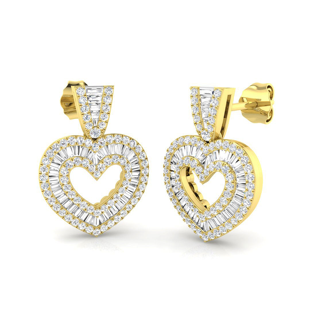 Heart Shape Diamond Dangle Drop Earrings | 2.5ct Gold