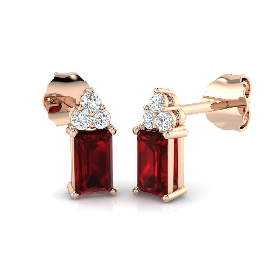 Natural Ruby Diamond Stud Earrings with Push Back Closure