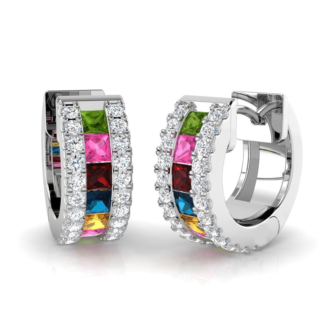 Hoop Earrings - Epsoy Luxury 1.25ct Multi-Gemstone Gold