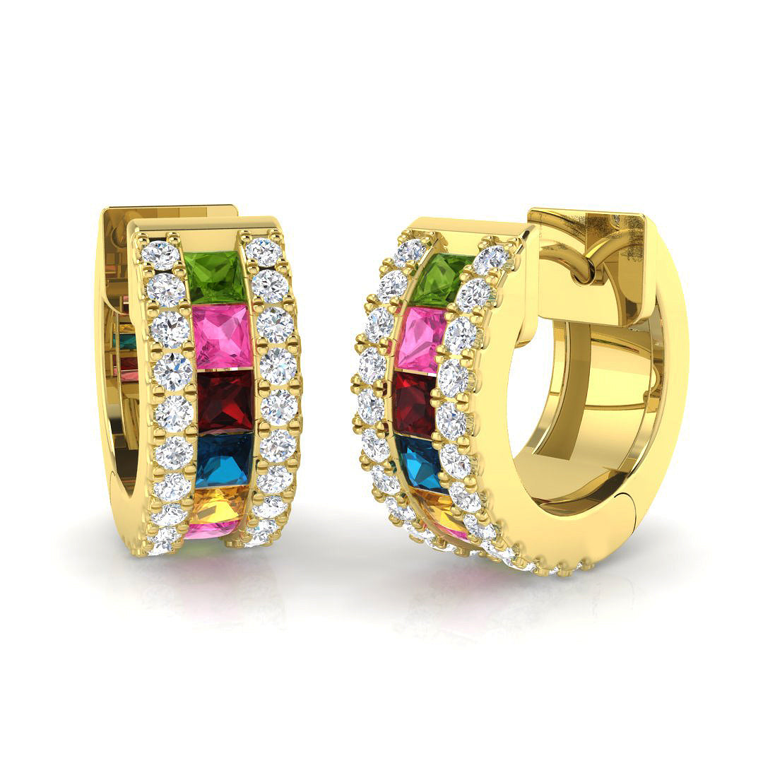 Hoop Earrings - Epsoy Luxury 1.25ct Multi-Gemstone Gold