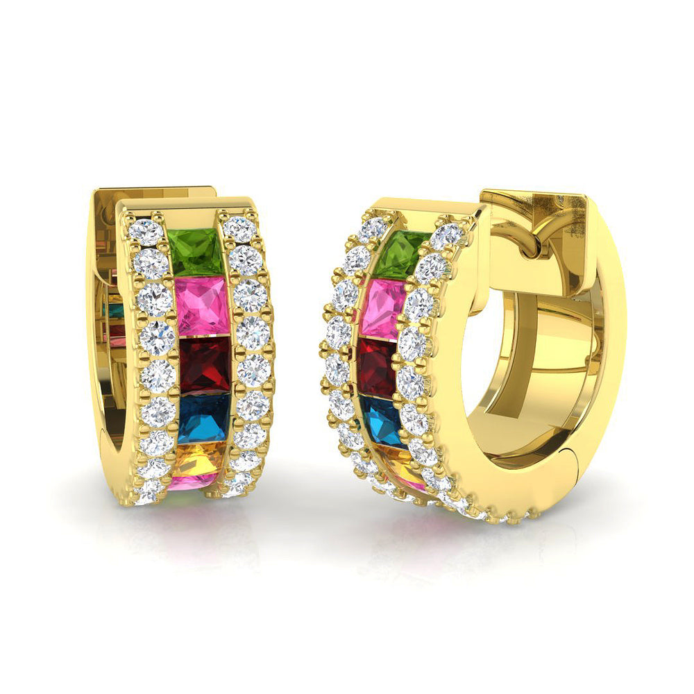 Hoop Earrings - Epsoy Luxury 1.25ct Multi-Gemstone Gold