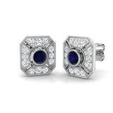 Blue Sapphire Vintage Halo Diamond Earring white gold
