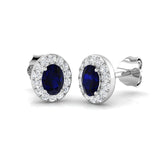 0.85ct Blue Sapphire & Natural Diamond Oval Cut Drop Earrings in 18K White Gold