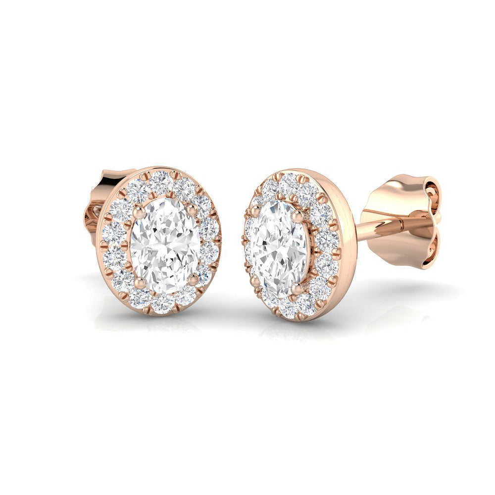 Halo Stud Earrings - 0.50 Carat Dotty Oval Solitaire