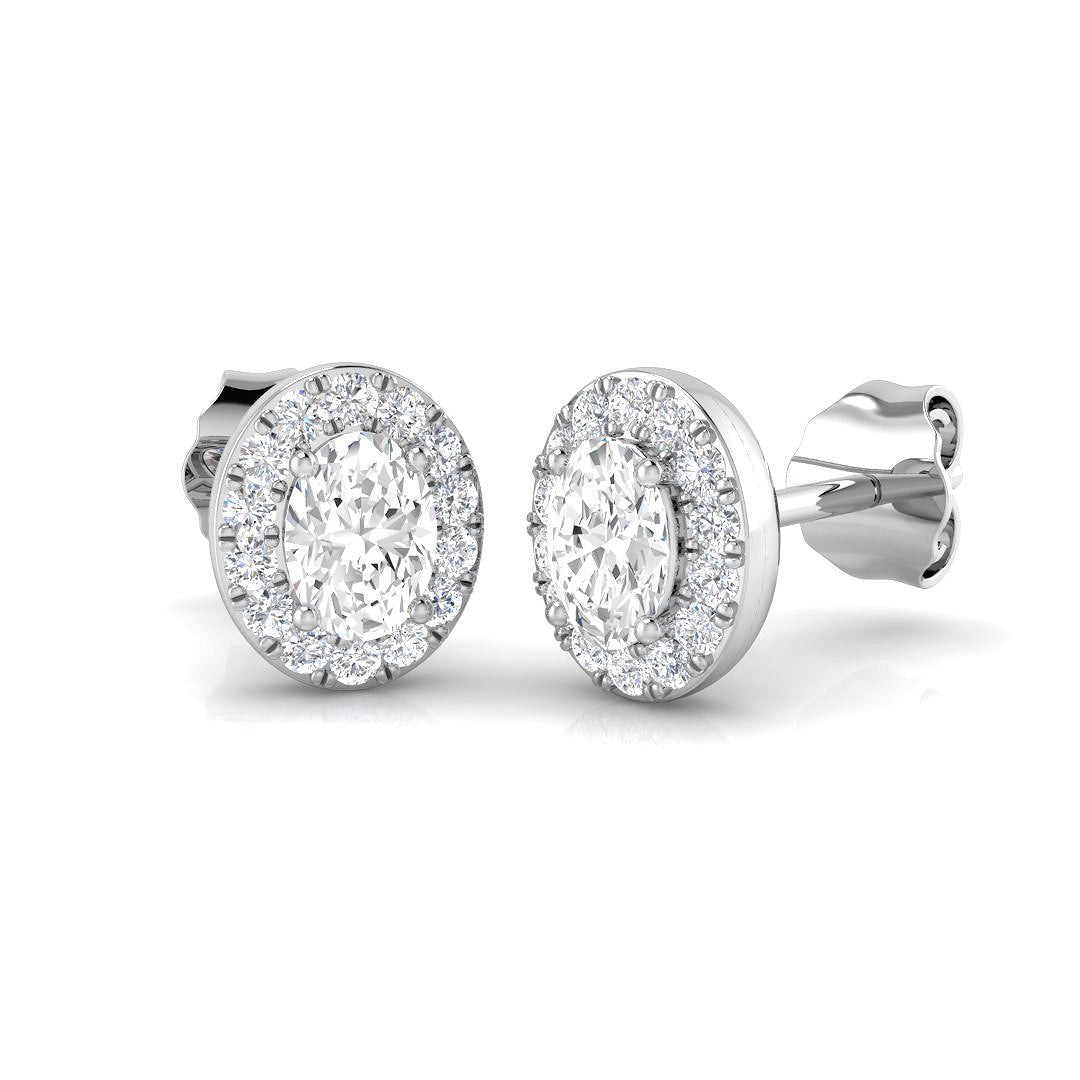 0.52ct Natural Diamond Oval Cut Stud Earrings in 18K White Gold