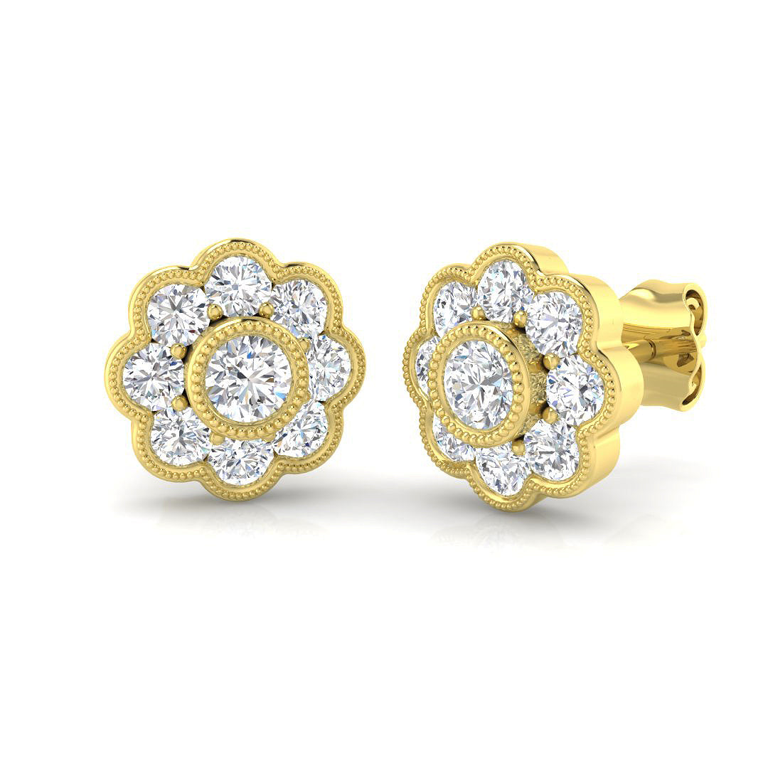 1.10 Carat D-E/VS Lab Grown Diamond Vintage Earring 9k Yellow Gold Ready To Ship
