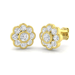 1.10 Carat D-E/VS Lab Grown Diamond Vintage Earring 9k Yellow Gold Ready To Ship
