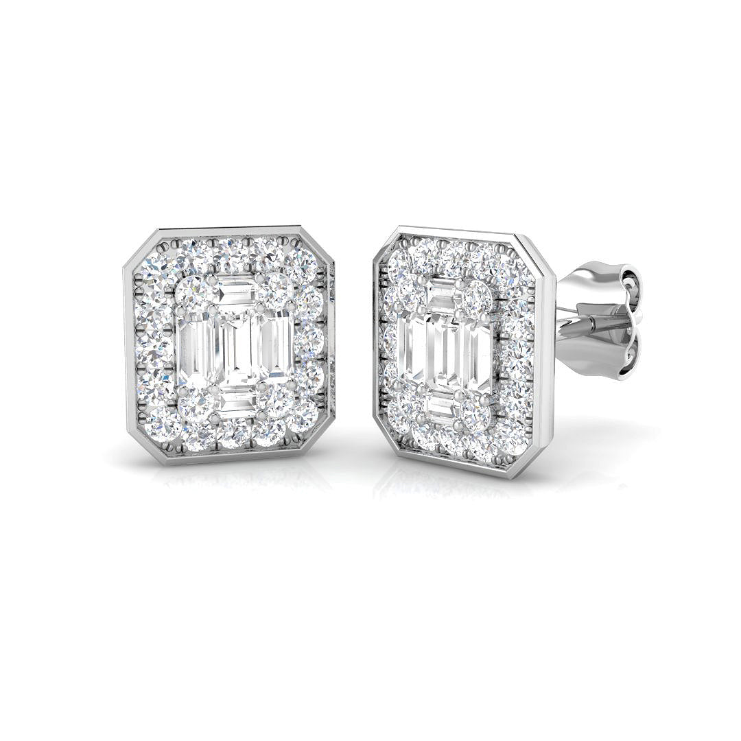 Stud Earrings with Octagon Diamond Cluster | 0.5ct Gold