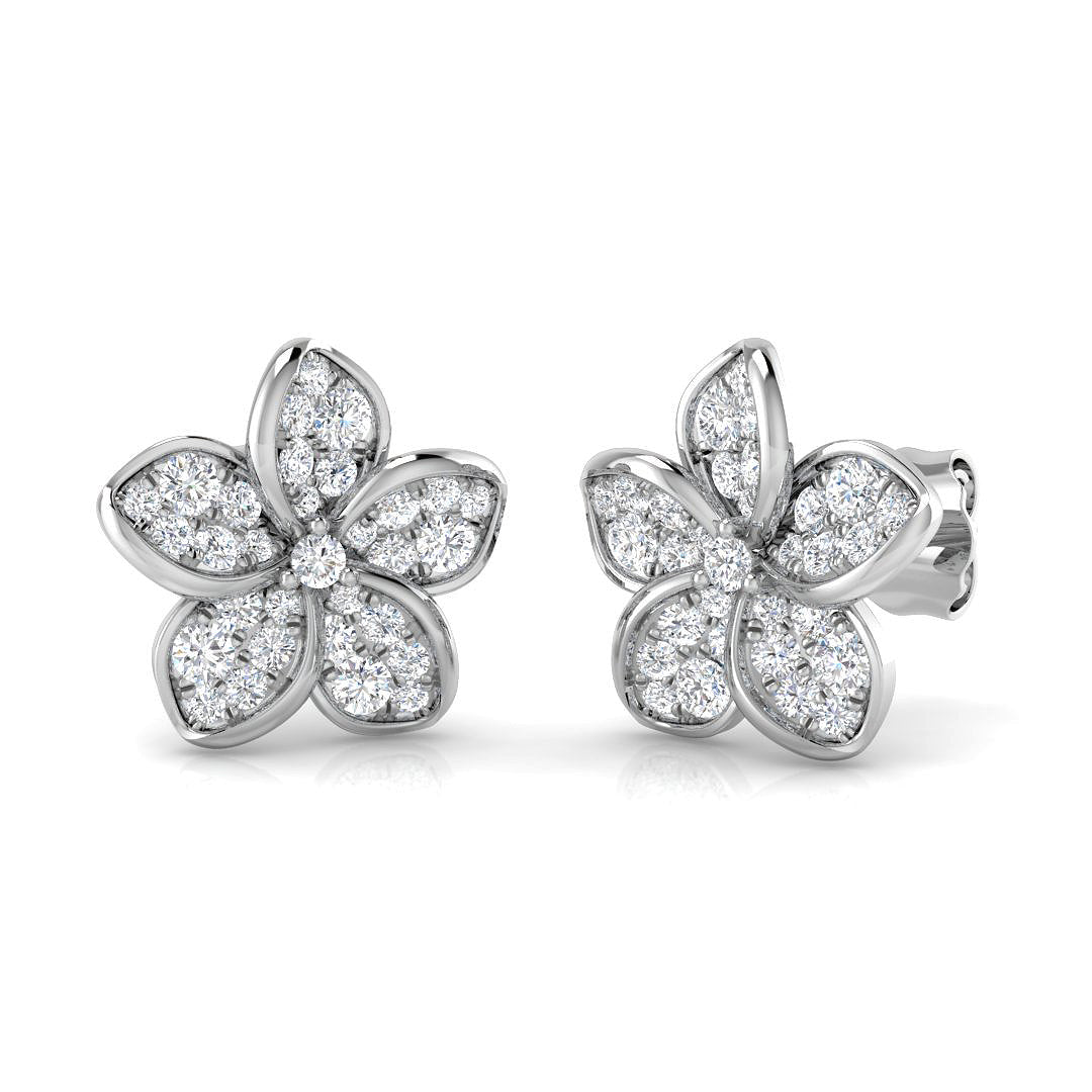 Beautiful 0.50Ct Diamond Flower Stud Earrings in White Gold