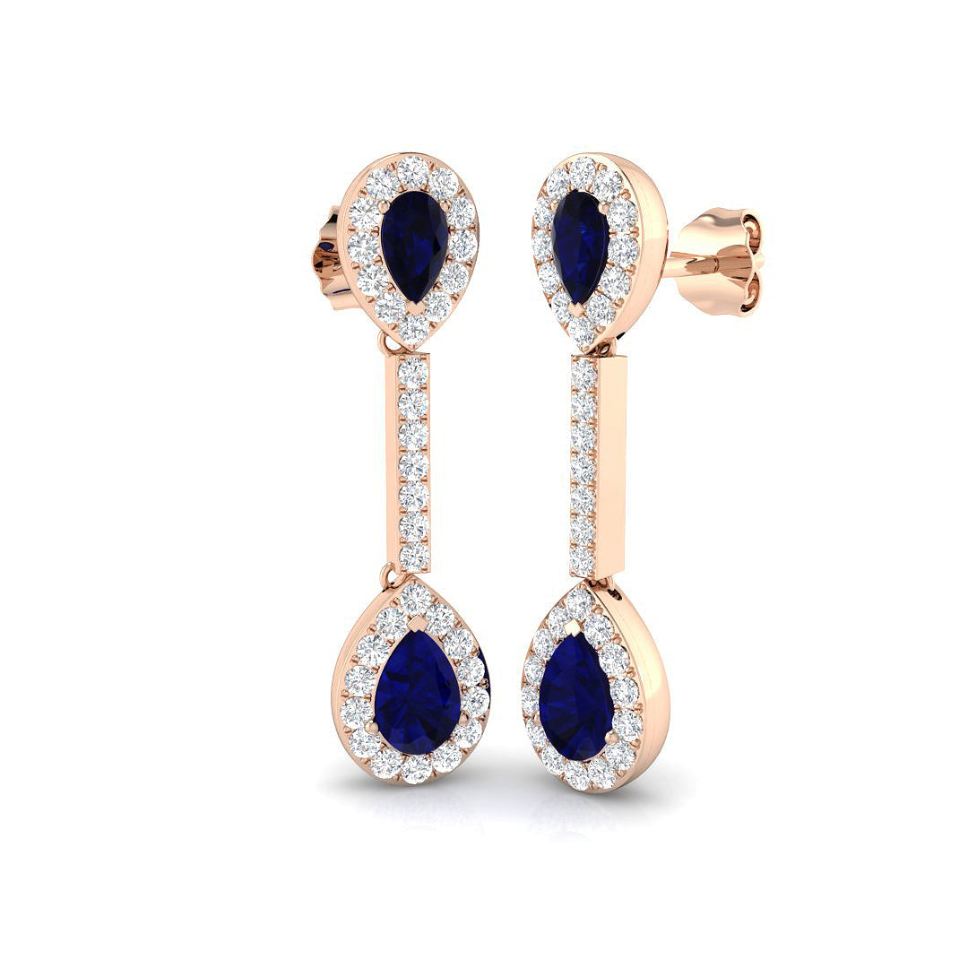 Blue Sapphire Drop Earrings Rose Gold