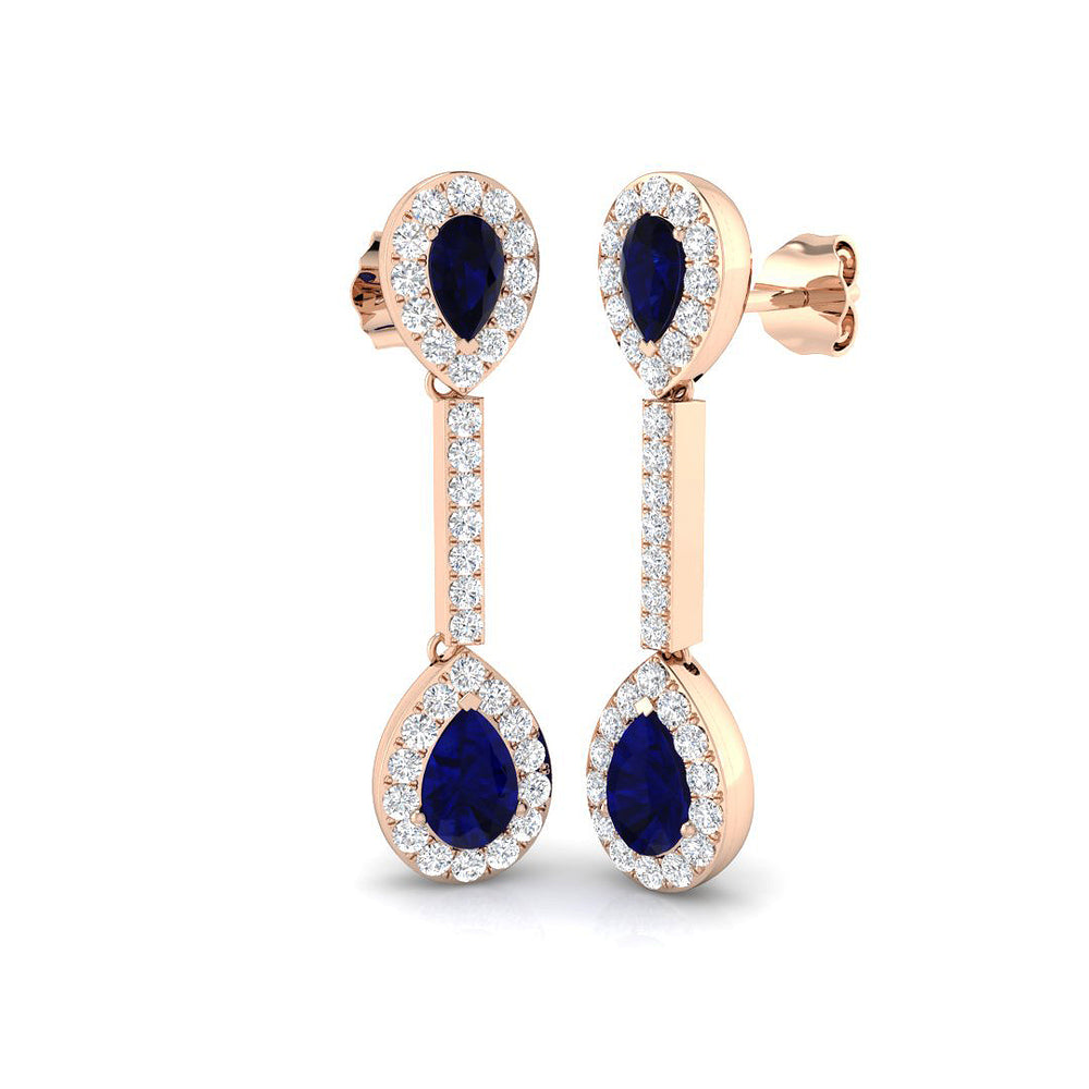 Blue Sapphire Drop Earrings Rose Gold