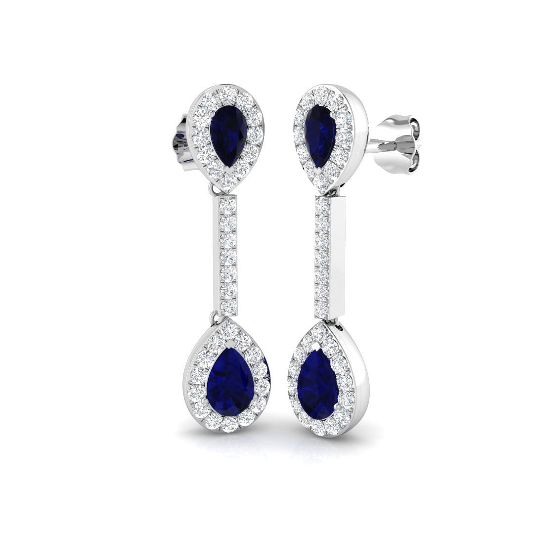 Blue Sapphire Drop Earrings White Gold