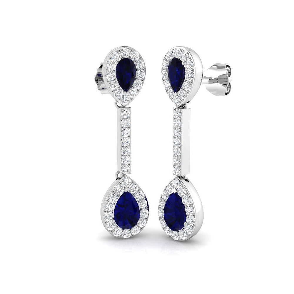 Blue Sapphire Drop Earrings White Gold